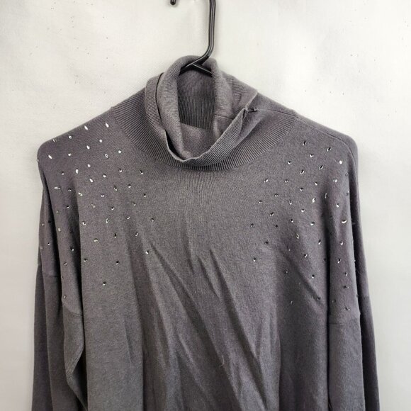 DG2 By Diane Gilman Womens Turtleneck Sweater Large Gray Embellished Pullover - Picture 2 of 8